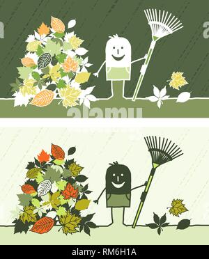 colored cartoon - vector hand drawn characters - autumn leaves Stock Vector