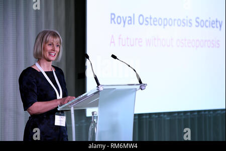 Osteoporosis Society CEO Claire Severgnini speaking at the official launch of the Royal Osteoporosis Society at the Science Museum in London. Stock Photo