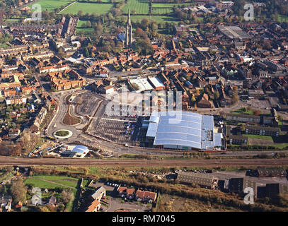 historic aerial view of Grantham town centre taken 1st Nov 1998 Stock Photo