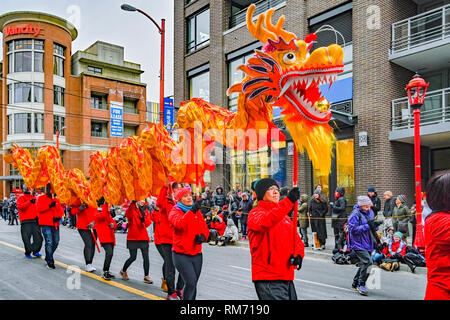 VanCity Dragon dance team, Chinese New Year Lunar New Year Parade, Chinatown, Vancouver, British Columbia, Canada Stock Photo