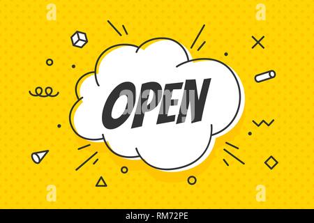 Open, speech bubble. Banner, speech bubble, poster and sticker Stock Vector