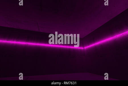 Abstract empty dark concrete interior with glowing purple neon light lines, 3d render illustration Stock Photo