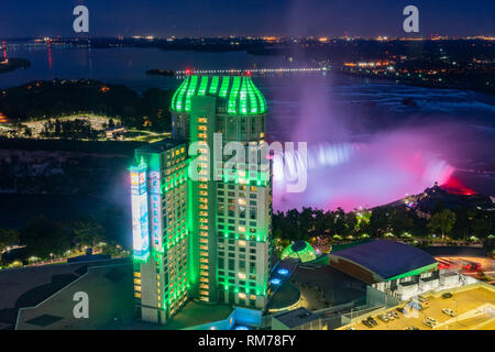 Niagara Falls, SEP 30: Night aerial view of the Fallsview Casino Resort of the beautiful Niagara Falls on SEP 30, 2018 at Niagara Falls, Canada Stock Photo