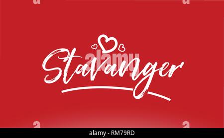 stavanger white city hand written text with heart on red background for logo or typography design Stock Vector