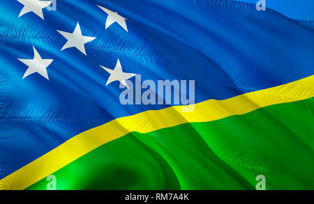 3D rendering of the national flag of Solomon Islands waving in the wind ...