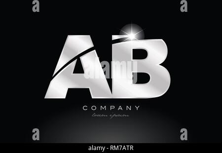 silver letter AB metal combination alphabet logo icon design with grey ...