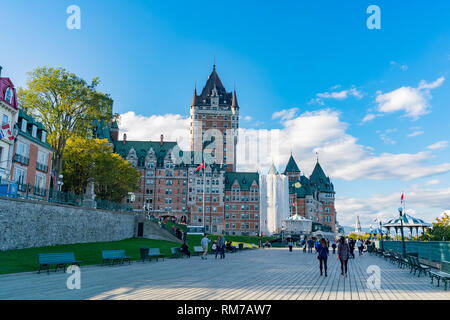 Quebec, OCT 1: Exterior view of the famous Fairmont Le Château Frontenac on OCT 1, 2018 at Quebec, Canada Stock Photo