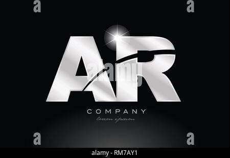 silver letter ar a r metal combination alphabet logo icon design with grey color on black background suitable for a company or business Stock Vector