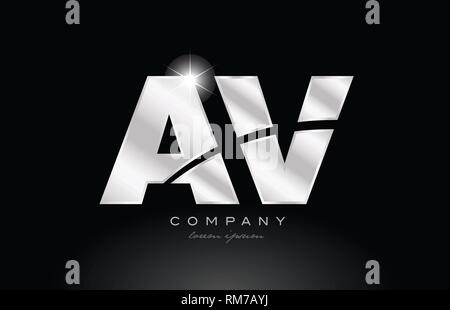 silver letter AV metal combination alphabet logo icon design with grey ...