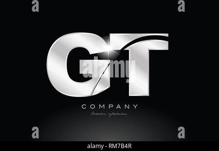 silver letter GT metal combination alphabet logo icon design with grey ...