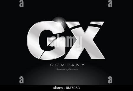 silver letter GX metal combination alphabet logo icon design with grey ...
