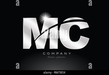 silver letter MC metal combination alphabet logo icon design with grey ...