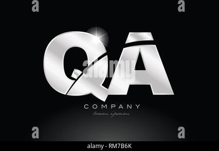 silver letter QA metal combination alphabet logo icon design with grey ...