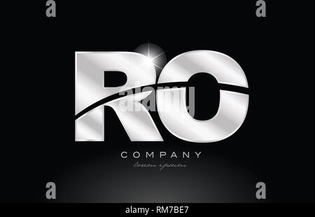 silver letter RO metal combination alphabet logo icon design with grey ...