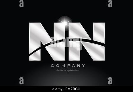 silver letter NN metal combination alphabet logo icon design with grey ...