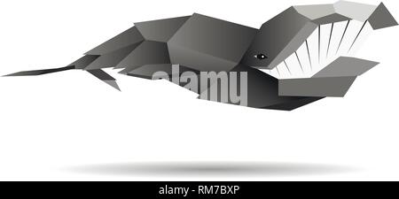 Super happy bowhead whale in polygonal style isolated on white. Creative vector illustration. Stock Vector