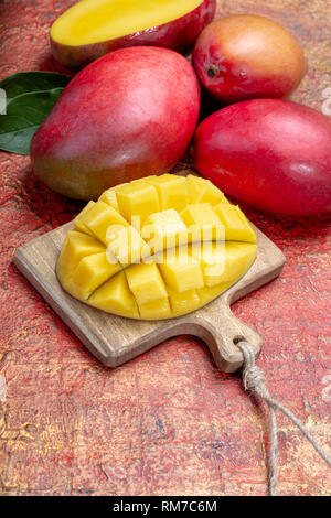 National fruit of India, Pakistan, and Philippines tropical organic ripe red mango ready to eat close up Stock Photo