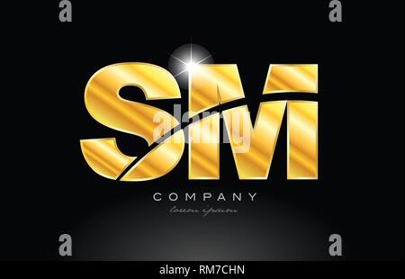 combination letter sm s m gold golden alphabet logo icon design with metal look on black background suitable for a company or business Stock Vector