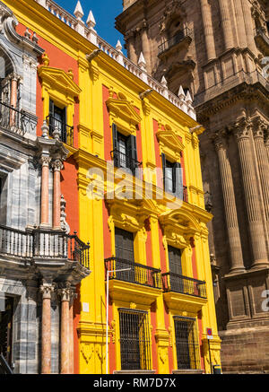 Episcopal Palace, Plaza del Obispo or Bishop's Square, with Cathedral Basilica, Malaga, Andalusia, Spain Stock Photo