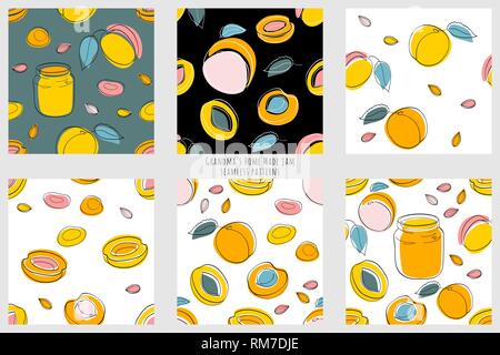 Grandmas apricot home made jam, seamless patterns Stock Vector