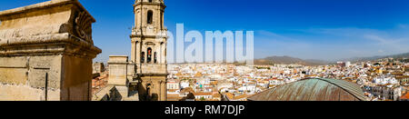 Panoramiv view of bell tower from rooftop, Cathedral Basilica, Malaga, Andalusia, Spain Stock Photo