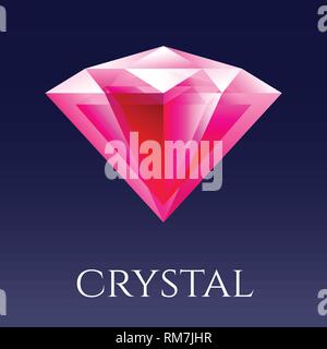 Vector illustration of red shine triangle crystal isolated. Ruby symbol Stock Vector