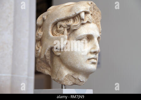Alexander the Great as young Herakles. Wearing the scalp of lion as helmet. Greek, Hellenistic, 4th-3rd BCE. Met. NY, USA. Stock Photo