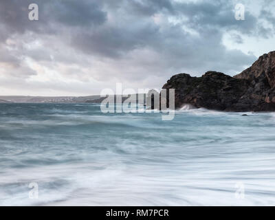 Early morning waves in Hope Cove, South Devon. This beautiful spot is called Outer Hope. Stock Photo