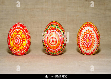Easter eggs, hand-painted with acrylic paints. Stock Photo