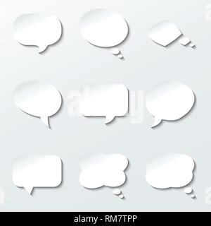 Round paper speech and think bubbles set. Vector design elements Stock Vector