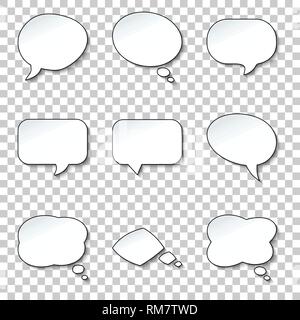 Round paper speech and think bubbles set. Vector design elements on transparent background Stock Vector