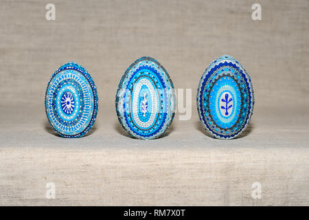 Easter eggs, hand-painted with acrylic paints. Stock Photo