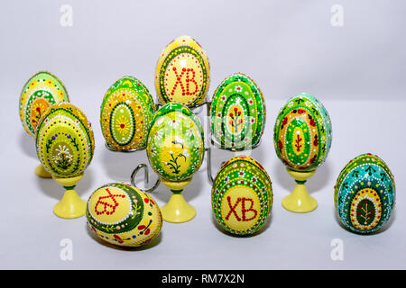 The Easter eggs, hand-painted with acrylic paints Stock Photo