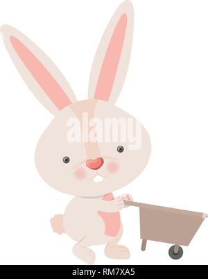 bunny with wheelbarrow isolated icon  Stock Vector