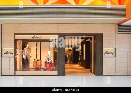 HONG KONG - JANUARY 26, 2016: Brioni store at the Elements shopping mall. Brioni is an Italian menswear couture house owned by French holding company  Stock Photo