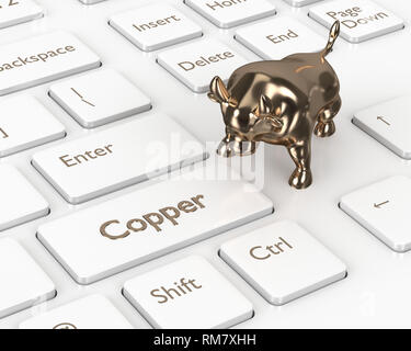 3d render of keyboard with copper button and bull. The concept of bullish trend Stock Photo