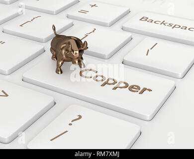 3d render of keyboard with copper button and bull. The concept of bullish trend Stock Photo