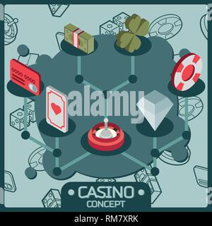 Casino isometric concept with game room bar slots and playing cards vector illustration Stock Vector