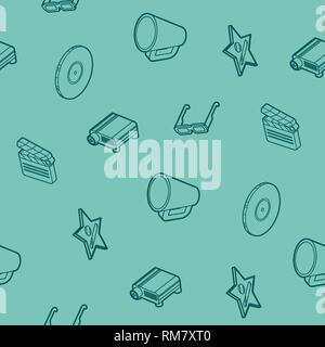 Cinema outline isometric pattern. Vector illustration, EPS 10 Stock Vector
