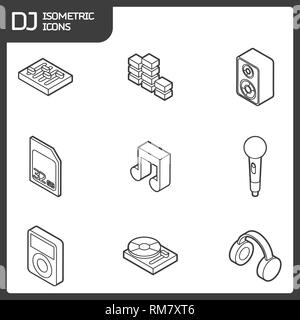 DJ outline isometric icons. Night club. Party, music composing, design elements for mobile applications and info-graphics in modern flat style. Stock Vector