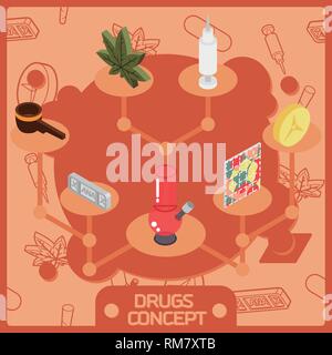 Drugs color isometric concept. Medical Color Icons. Vector illustration Stock Vector