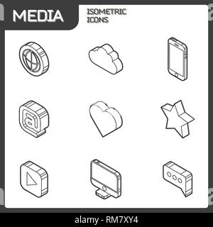 Media outline isometric icons set. Vector illustration, EPS 10 Stock Vector