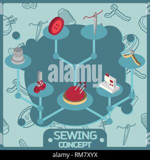 Sewing color isometric concept icons. Vector illustration, EPS 10 Stock Vector