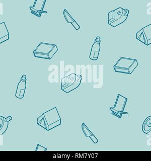 Survival kit outline isometric icons pattern. Vector illustration, EPS 10 Stock Vector