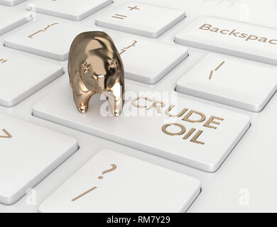 3d render of keyboard with crude oil button and bear. The concept of bearish trend Stock Photo