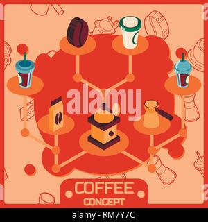 Coffee color isometric concept icons . Coffee design. Vector illustration, EPS 10 Stock Vector