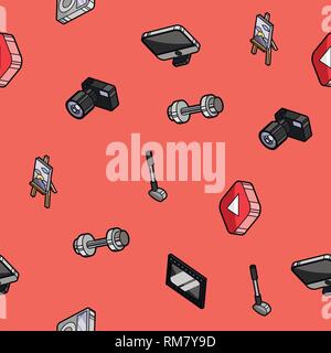 Hobbie color outline isometric pattern. Vector illustration, EPS 10 Stock Vector
