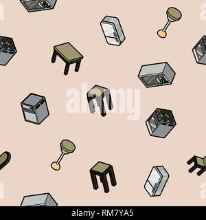 Kitchen color outline isometric pattern. Vector illustration, EPS 10 Stock Vector