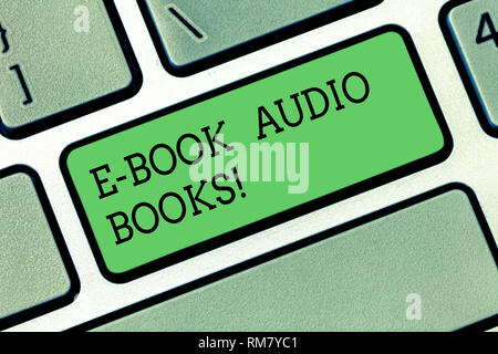 Word writing text E Book Audio Books. Business concept for recording on CD or cassette of reading novel story news Keyboard key Intention to create co Stock Photo