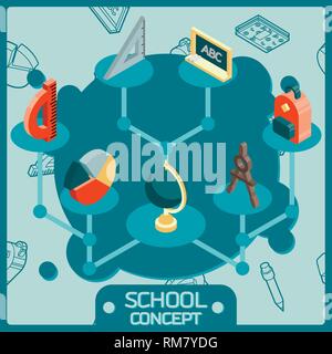 School color isometric concept icons. Education And Science. Vector illustration, EPS 10 Stock Vector